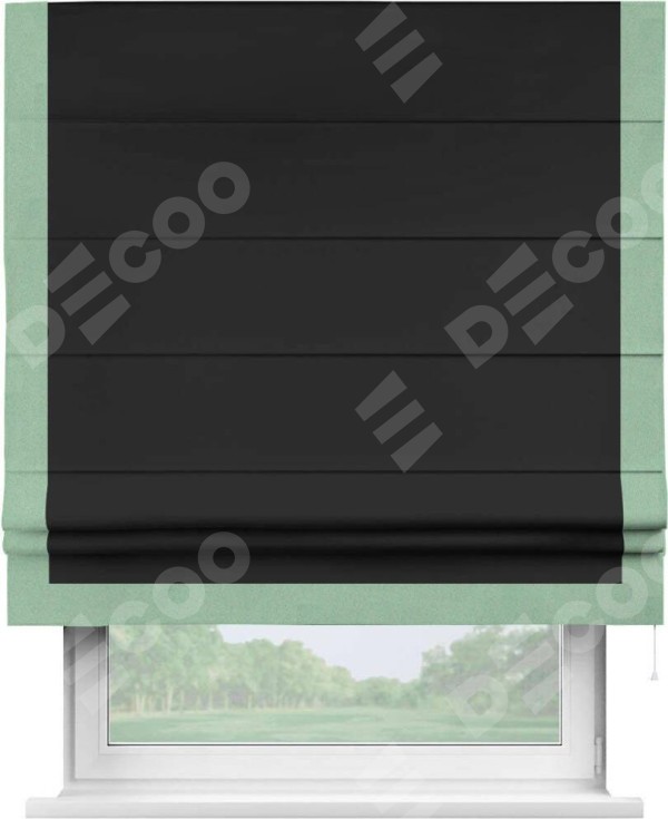 Римская штора «Cortin» для проёма, блэкаут однотонный черный с кантом Виктория