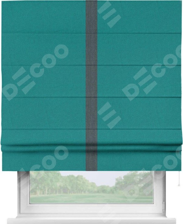 Римская штора «Кортин» с кантом Хайвэй, для проема, ткань лён димаут, тёмно-бирюзовый
