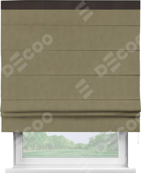 Римская штора «Кортин» с кантом Кинг, для проема, ткань блэкаут однотонный бежево-золотой