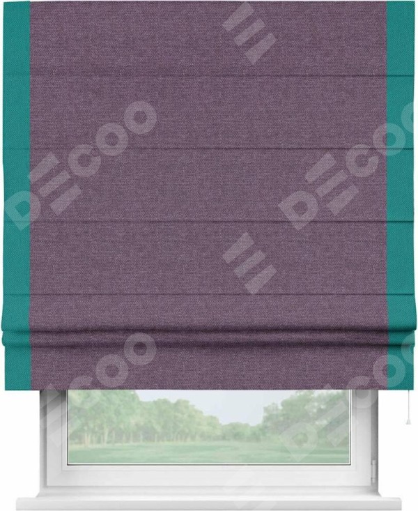 Римская штора «Кортин» с кантом Стрим Дуо, для проема, ткань лён димаут, брусника