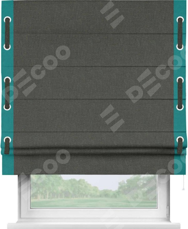 Римская штора «Кортин» с кантом Стрим Дуо (люверсы с пояском), для проема, ткань лён димаут, графитово-серый