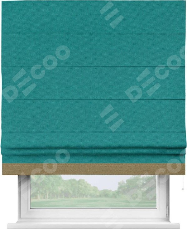 Римская штора «Кортин» с кантом Джестер, для проема, ткань лён димаут, тёмно-бирюзовый