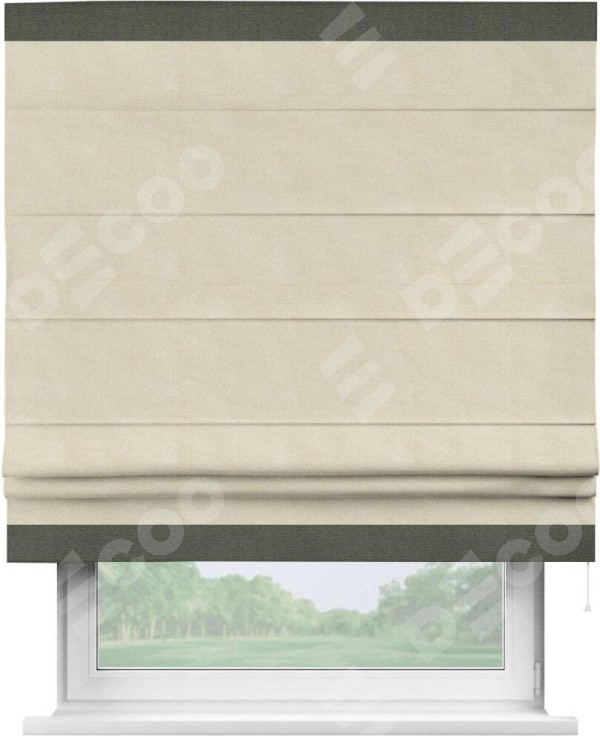 Римская штора «Кортин» с кантом Горизонт, для проема, ткань лён димаут, бежевый
