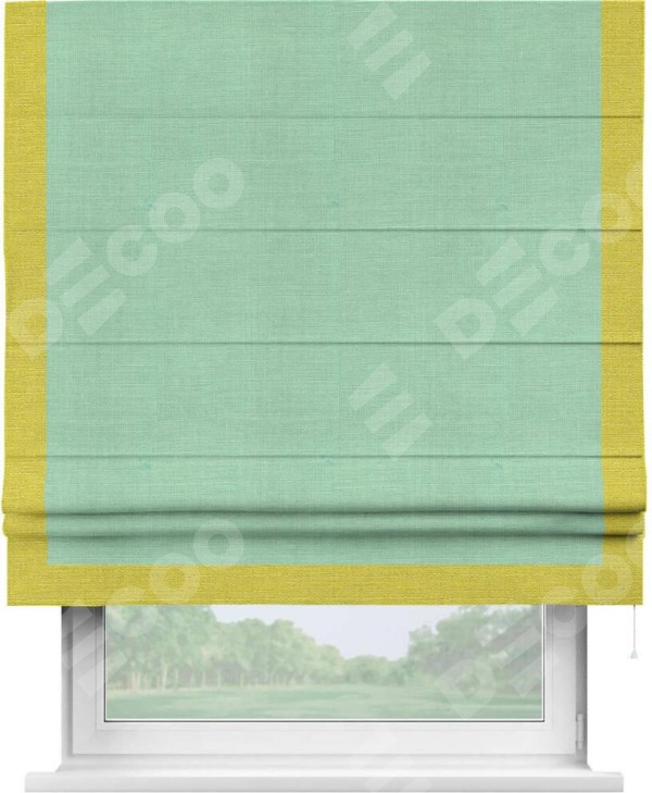 Римская штора «Кортин» с кантом Виктория, для проема, ткань лён светло-бирюзовый