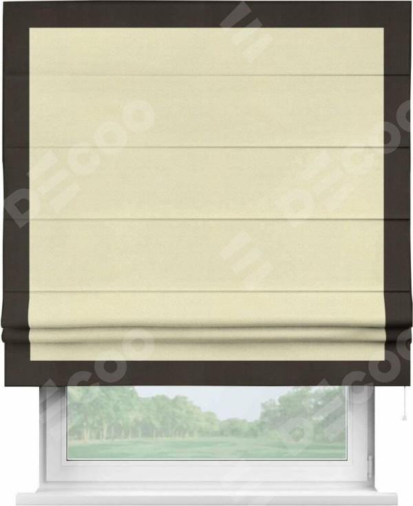 Римская штора «Кортин» с кантом Чесс, для проема, ткань блэкаут однотонный бежевый