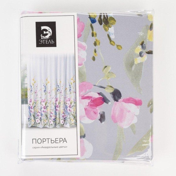 Штора портьерная Этель "Акварель" цв.розовый, 250*265см, пл. 210 г/м2, 100 п/э