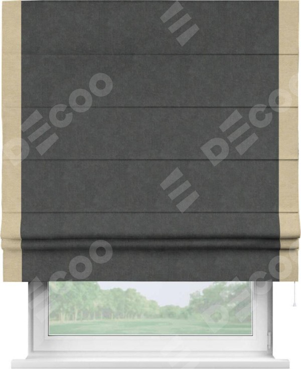 Римская штора «Кортин» с кантом Стрим Дуо, для проема, ткань вельвет цвет тёмно-серый