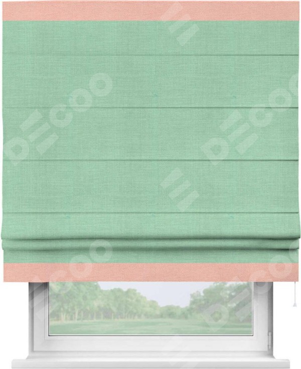Римская штора «Кортин» с кантом Горизонт, для проема, ткань лён светло-бирюзовый