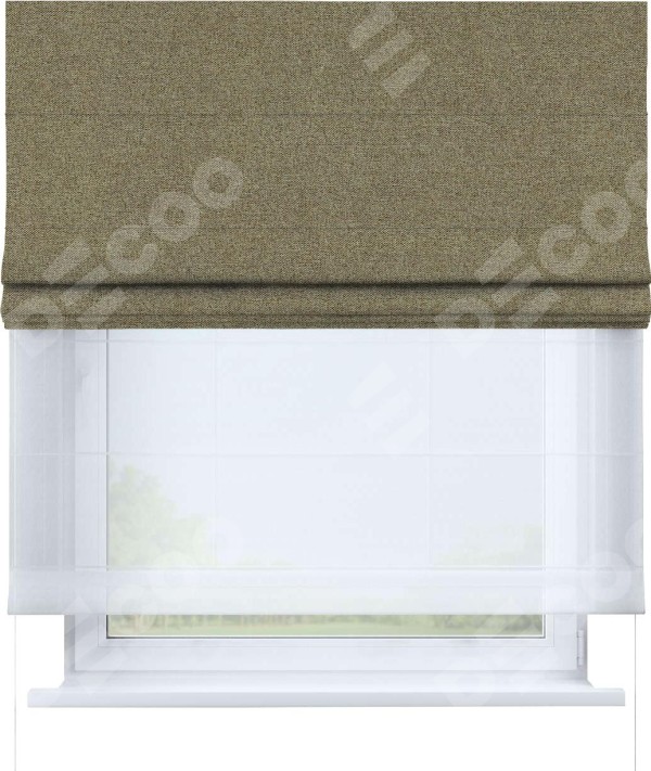 Римская штора «Кортин» день-ночь, ткань лён блэкаут, бежевый