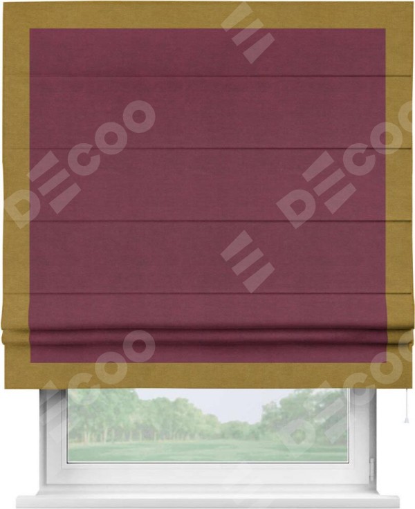 Римская штора «Кортин» с кантом Чесс, для проема, ткань вельвет бордовый