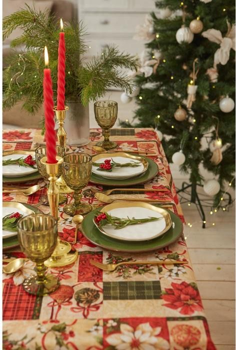 Скатерть Доляна «Новый год: Новогодние игрушки» 145*300 +/- 2 см, 100% п/э