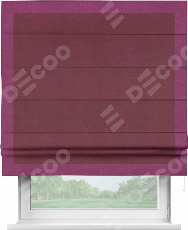 Римская штора «Кортин» с кантом Чесс, для проема, ткань вельвет бордовый