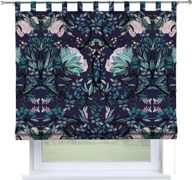 Римская штора «Кортин» на петлях «Цветочный индиго»