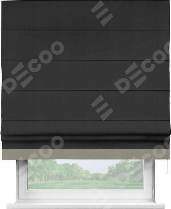 Римская штора «Кортин» с кантом Джестер, для проема, ткань блэкаут однотонный черный