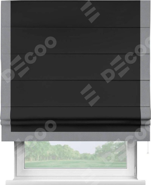 Римская штора «Cortin» для проёма, блэкаут однотонный черный с кантом Виктория