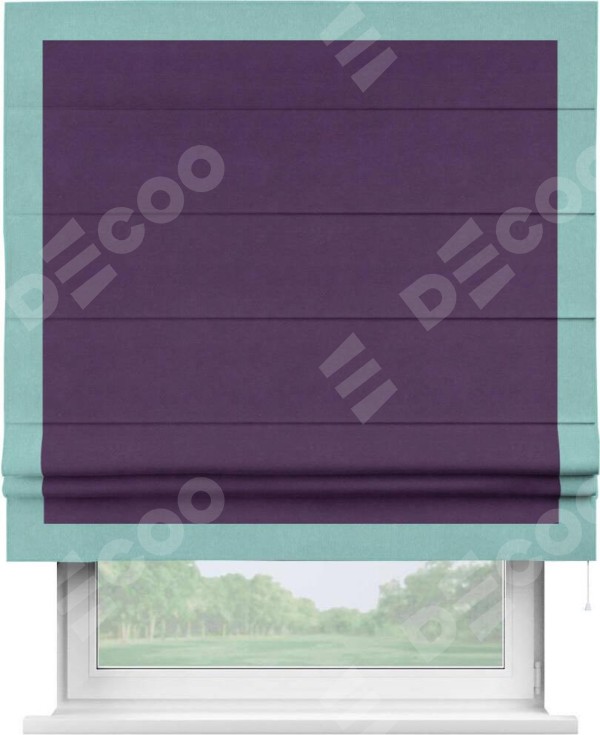 Римская штора «Кортин» с кантом Чесс, для проема, ткань вельвет темно-фиолетовый