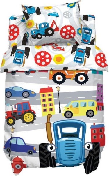 Постельное бельё Синий трактор "Big Town" 112х147 см, 60х120+20 см, 40х60 см, 100% хлопок, бязь 125 г/м2