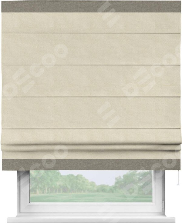 Римская штора «Кортин» с кантом Горизонт, для проема, ткань лён димаут, бежевый