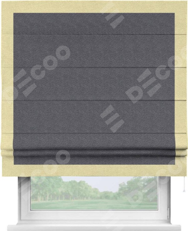 Римская штора «Кортин» с кантом Чесс, для проема, ткань софт однотонный графит