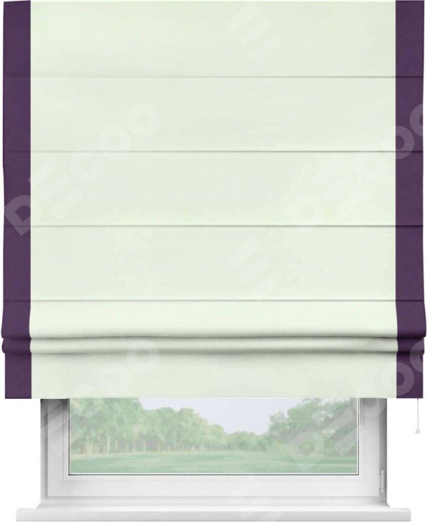 Римская штора «Кортин» с кантом Стрим Дуо, для проема, ткань вельвет кремовый