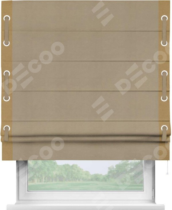 Римская штора «Кортин» с кантом Стрим Дуо (люверсы с пояском), для проема, ткань вельвет кофейный