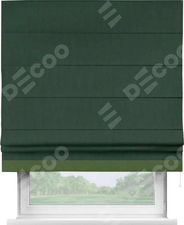Римская штора «Кортин» для проема, блэкаут однотонный зелёный с кантом Джестер