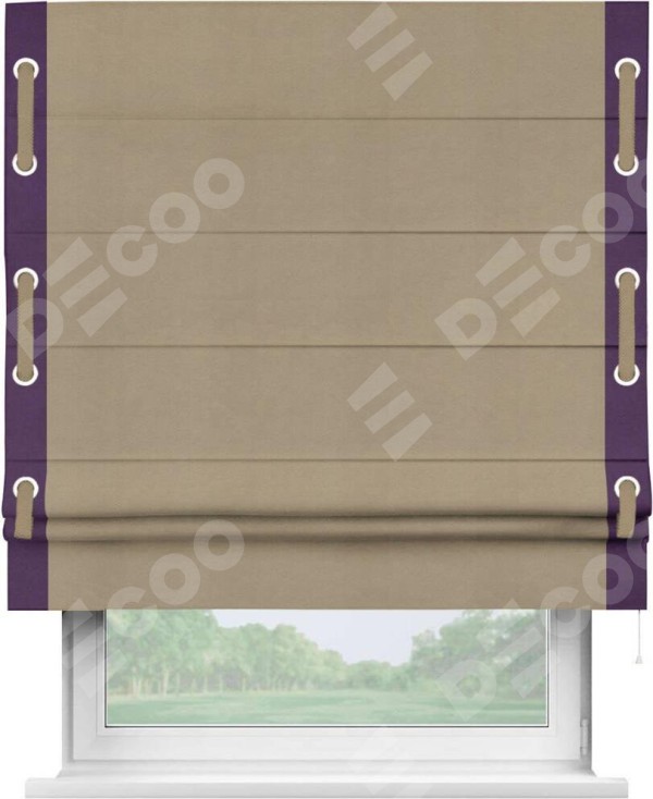 Римская штора «Кортин» с кантом Стрим Дуо (люверсы с пояском), для проема, ткань вельвет кофейный