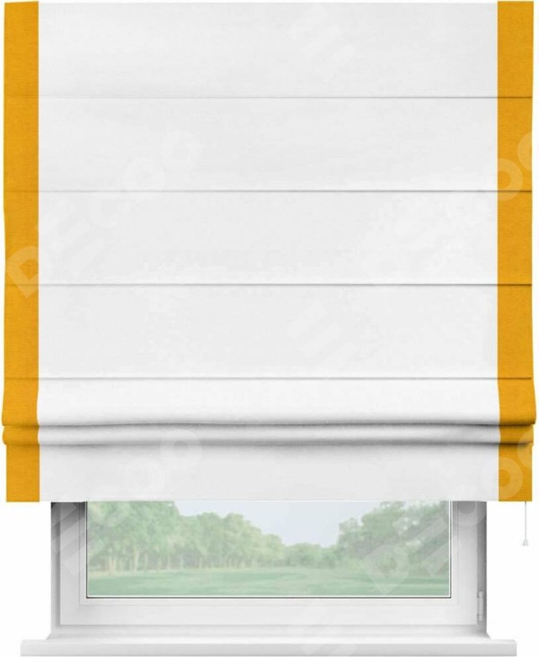 Римская штора «Кортин» с кантом Стрим Дуо, для проема, ткань вельвет белый