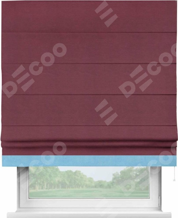 Римская штора «Кортин» с кантом Джестер, для проема, ткань вельвет бордовый