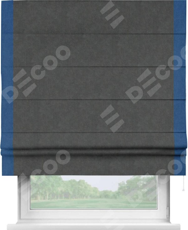 Римская штора «Кортин» с кантом Стрим Дуо, для проема, ткань вельвет цвет тёмно-серый