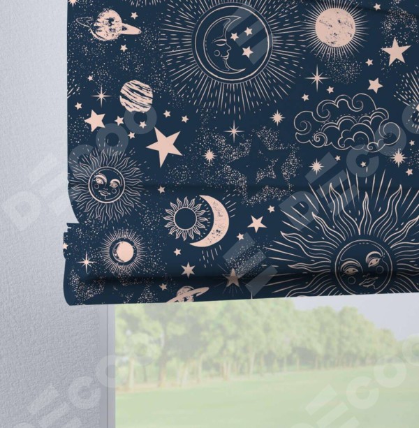 Римская штора на петлях «Звёзды и планеты»