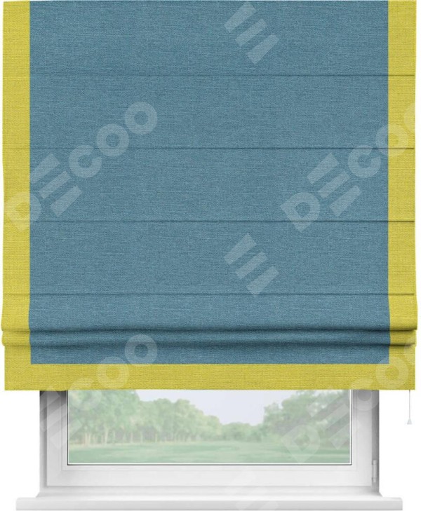 Римская штора «Кортин» с кантом Виктория, для проема, ткань лён голубой