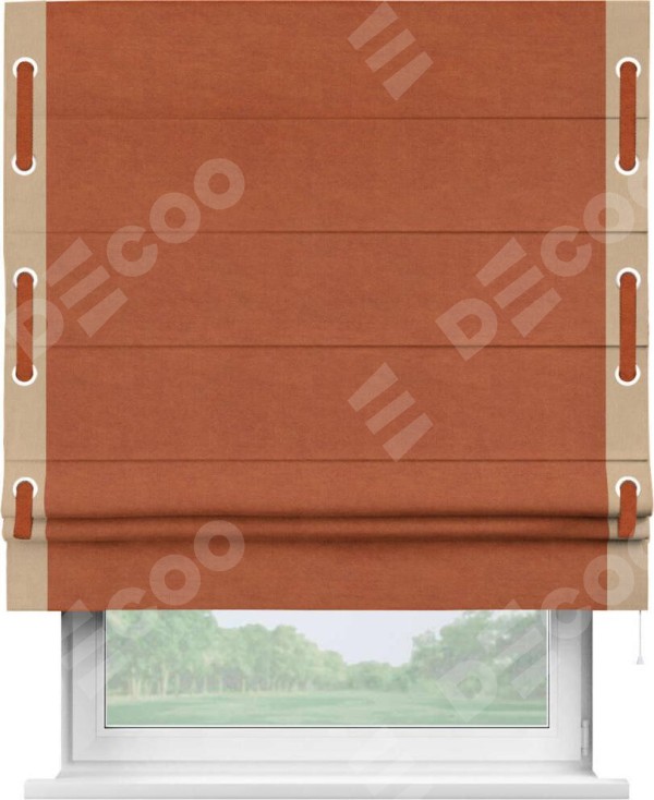 Римская штора «Кортин» с кантом Стрим Дуо (люверсы с пояском), для проема, ткань вельвет терракотовый