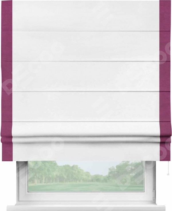 Римская штора «Кортин» с кантом Стрим Дуо, для проема, ткань вельвет белый