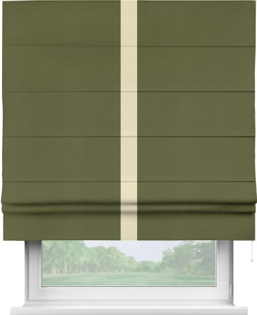Римская штора «Кортин» с кантом Хайвэй, для проема, ткань блэкаут однотонный зелёный