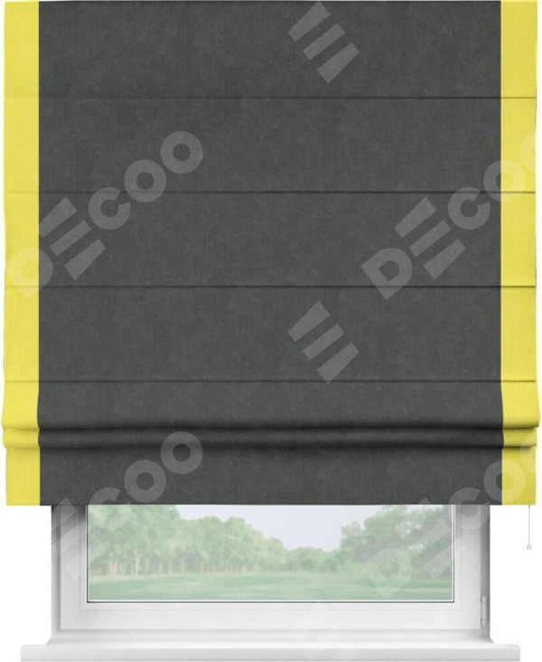 Римская штора «Кортин» с кантом Стрим Дуо, для проема, ткань вельвет цвет тёмно-серый