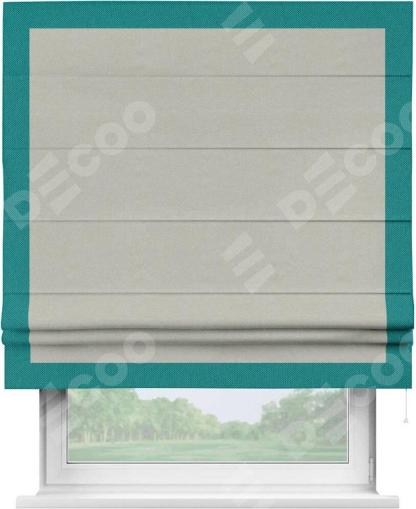 Римская штора «Кортин» с кантом Чесс, для проема, ткань лён димаут, светло-серый