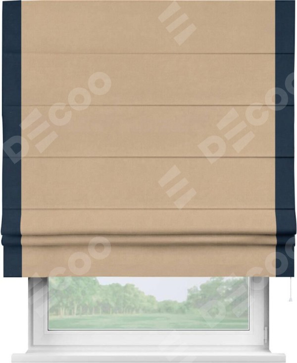 Римская штора «Кортин» с кантом Стрим Дуо, для проема, ткань вельвет песочный