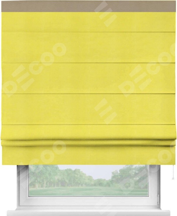 Римская штора «Кортин» с кантом Кинг, для проема, ткань вельвет cветло-желтый