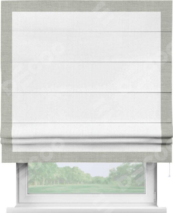 Римская штора «Кортин» с кантом Чесс, для проема, лён белоснежный