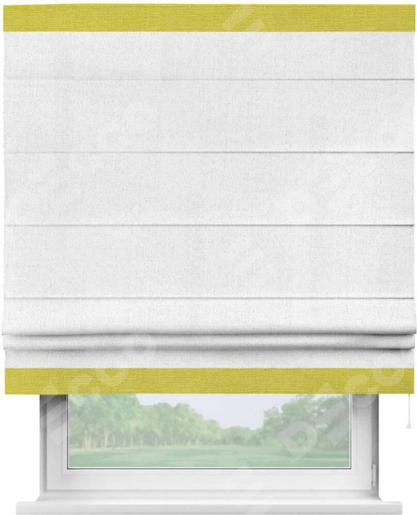 Римская штора «Кортин» для проема, лён белоснежный, с кантом Горизонт