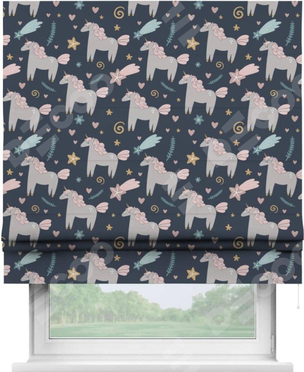 Римская штора «Кортин» для проема «Милые единороги»