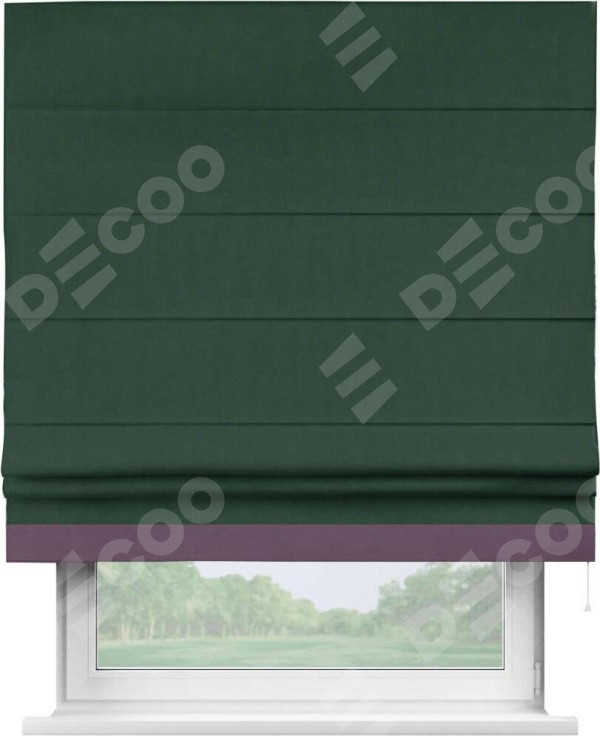 Римская штора «Кортин» для проема, блэкаут однотонный зелёный с кантом Джестер