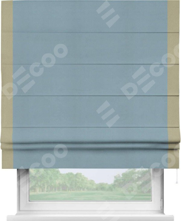 Римская штора «Кортин» с кантом Стрим Дуо, для проема, ткань блэкаут однотонный серо-голубой