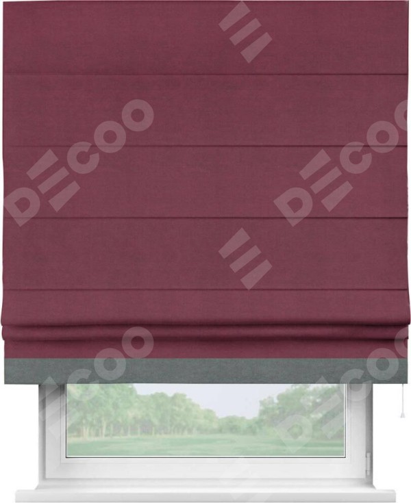 Римская штора «Кортин» с кантом Джестер, для проема, ткань вельвет бордовый