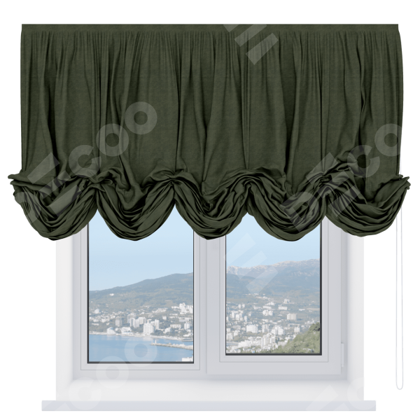 Австрийская штора «Кортин», ткань софт однотонный зелёный