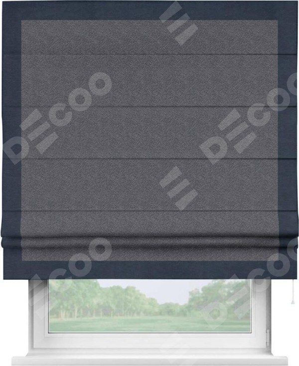 Римская штора «Кортин» с кантом Чесс, для проема, ткань софт однотонный графит