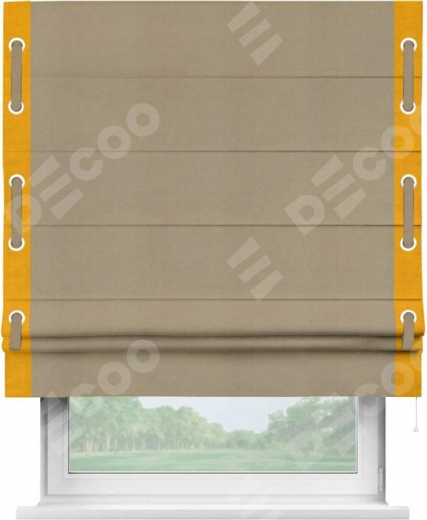 Римская штора «Кортин» с кантом Стрим Дуо (люверсы с пояском), для проема, ткань вельвет кофейный