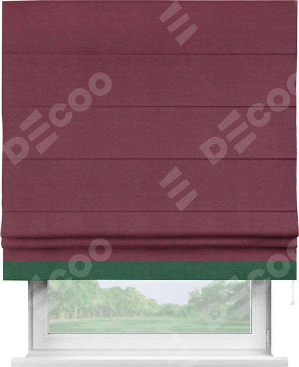 Римская штора «Кортин» с кантом Джестер, для проема, ткань вельвет бордовый