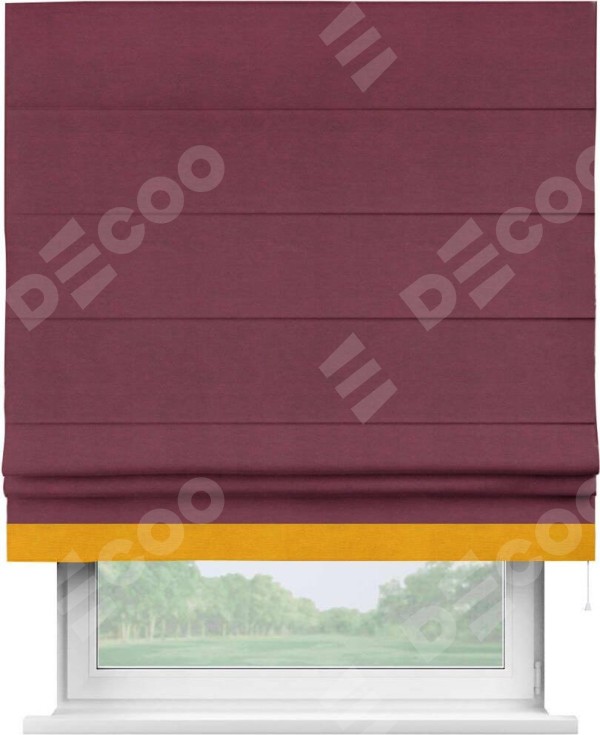 Римская штора «Кортин» с кантом Джестер, для проема, ткань вельвет бордовый